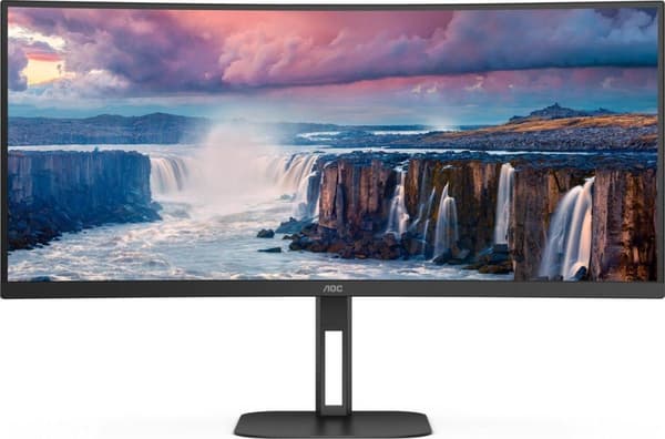 AOC CU34V5C - 86,40 cm (34") WQHD kurvad bildskärm, högtalare, höjdjusterbar (3440x1440, 100 Hz, HDMI, DisplayPort, USB-C, USB-hubb) Svart [Energiklas