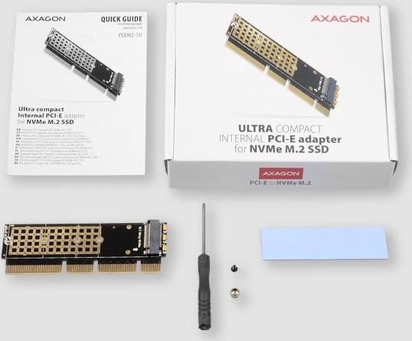 Axagon PCI-E 3.0 16x - M.2 SSD NVMe. Op til 80 mm interfacekort/adapter indbygget (PCEM2-1U)