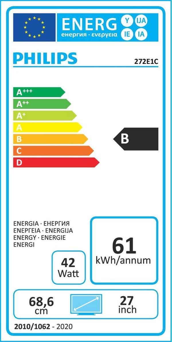 Philips buet LED-skærm E-line 272E1CA - 68,6 cm (27") - 1920 x 1080 Full HD [Energiklasse F] (272E1CA/00)