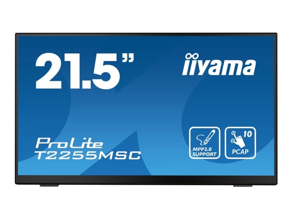 iiyama ProLite T2255MSC-B1 - LED-skjerm - 21.5" - berøringsskjerm - 1920 x 1080 Full HD (1080p) @ 60 Hz - IPS - 400 cd/m² - 1000:1 - 5 ms - HDMI, Dis Sort