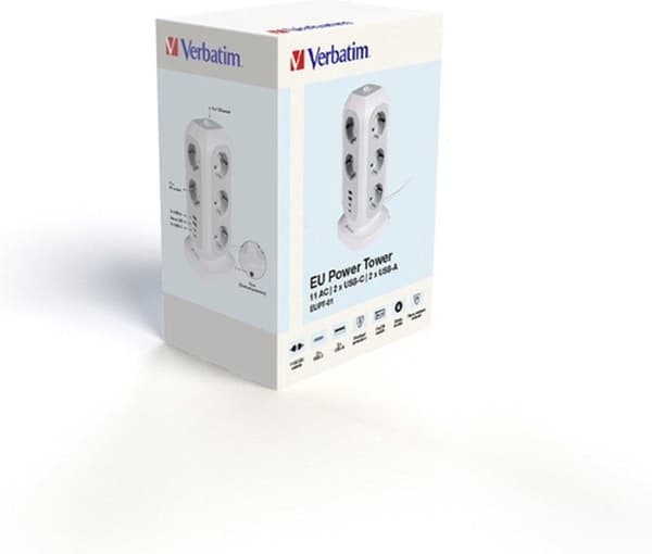 Verbatim EU Power Tower 11AC EUPT-01 med 2xUSB-C, 2xUSB-A detailhandel (49547)