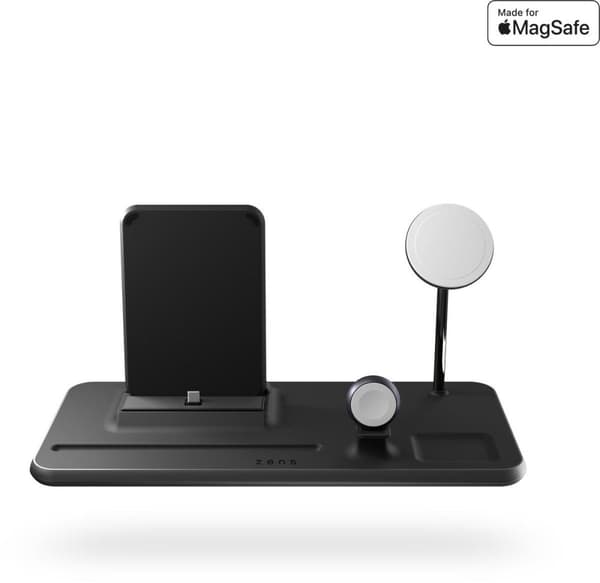 Zens 4in1 MagSafe + iPad trådlös laddare Aluminium 45W Svart | Skicka för iPhone 14/13/12 (15W) | Apple iWatch Series Ultra/SE/8//7/6/5/4/3/2/1 | AirP