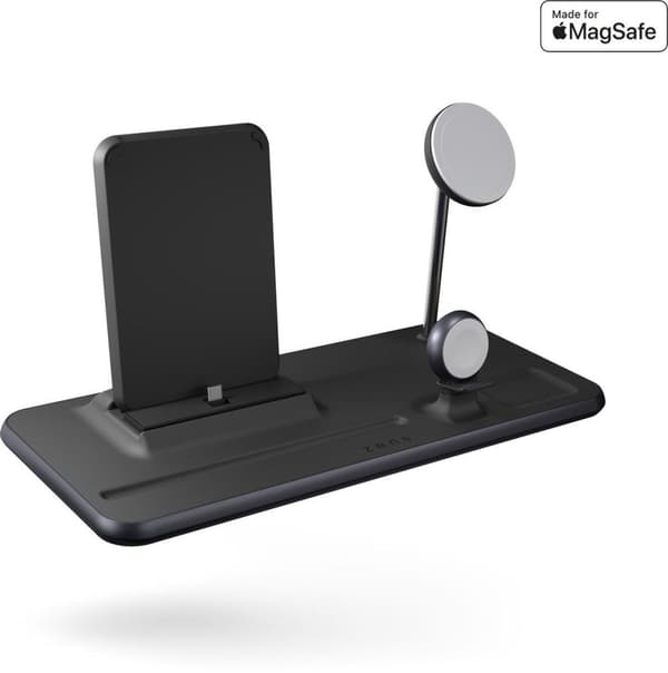 Zens 4in1 MagSafe + iPad trådlös laddare Aluminium 45W Svart | Skicka för iPhone 14/13/12 (15W) | Apple iWatch Series Ultra/SE/8//7/6/5/4/3/2/1 | AirP