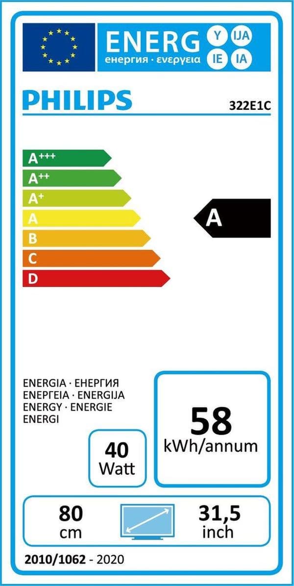 Philips E Line 322E1C/00 LED-skärm 80 cm (31,5") 1920 x 1080 pixlar Full HD LCD-svart