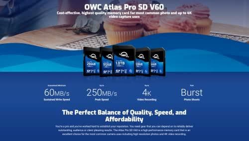 OWC Atlas Pro 1TB SDXC UHS-II V60 Media Card - 1000 GB - SDXC - UHS-II - 250 MB/s - 130 MB/s - Klass 3 (U3) (OWCSDV60P1000)