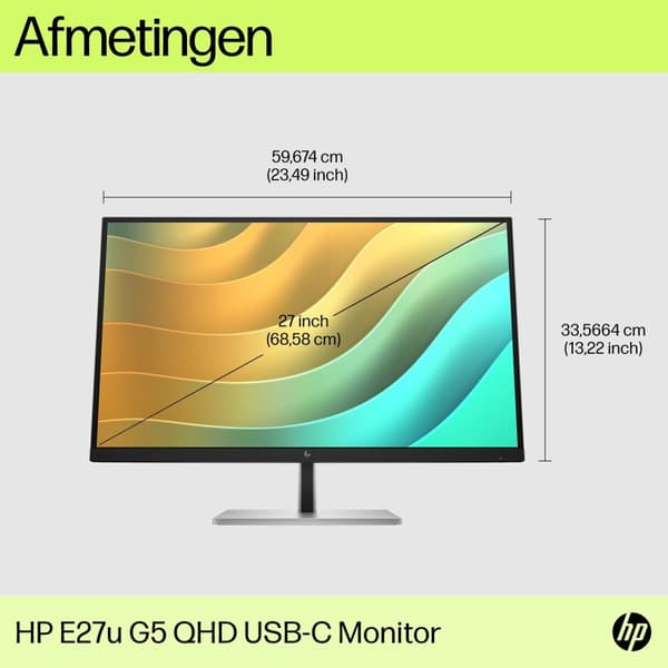 HP E27u G5 68,6 cm (27") WQHD IPS -toimistonäyttö 16:9 HDMI/DP/USB-C Pivot HV [Energialuokka E] (6N4D3AA#ABB)