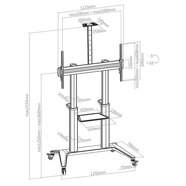HAGOR HP Twin Stand HD - Vogn - til fladskærm / AV-udstyr - sort - skærmstørrelse: 140-213 cm (55"-84") - monteringsgrænseflade: op til 800 x 500 mm (