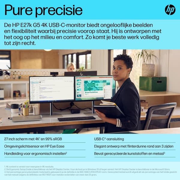 HP E27k G5 E-sarjan LED-näyttö 68,6 cm 68,60 cm (27") katseltavissa 3840 x 2160 4K UHD 2160p @ 60 Hz IPS 350 cd/m² 1000:1 5 ms HDMI DisplayPort USB-C