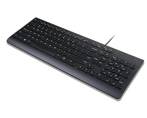 Lenovo Essential - Tangentbord - USB - USA med eurosymbol - svart - för IdeaPad 3 15IML05, 320-14, 330-14, IdeaPad Gaming 3 15IMH05, ThinkCentre M920,