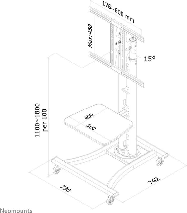 Neomounts by Newstar PLASMA-M1800E - Vagn - för plattskärm / AV-utrustning - silver - skärmstorlek: 68,6-152,4 cm (27"-70")