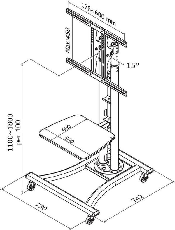 Neomounts by Newstar PLASMA-M1800E - Vagn - för plattskärm / AV-utrustning - silver - skärmstorlek: 68,6-152,4 cm (27"-70")