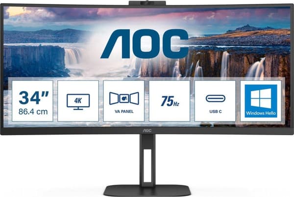 AOC-arvolinja CU34V5CW/BK 86,4 cm 86,40 cm (34") Kaareva TFT [energialuokka G] (CU34V5CW/BK) musta