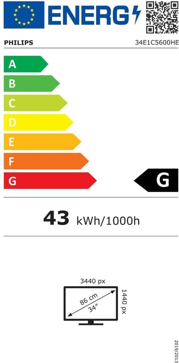Philips 34E1C5600HE 86,4 cm (34") UWQHD-skärm 86,4 cm (34") 21:9 böjd, VA-panel (matt) [Energiklass G] (34E1C5600HE/00)