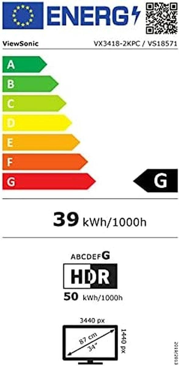 Viewsonic VX Series VX3418-2KPC LED-skärm 86,4 cm (34") 3440 x 1440 pixlar Wide Quad HD Black (VX3418-2KPC)