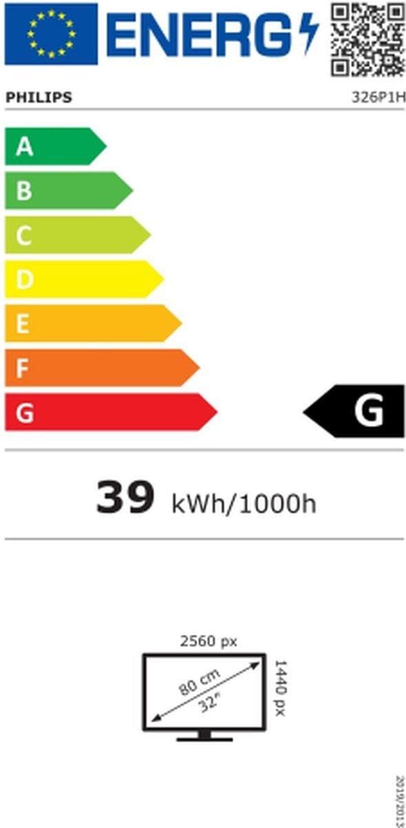 Philips P-line 326P1H - LED-skærm - 81,3 cm (32") (31,5" synlig) - 2560 x 1440 QHD @ 75 Hz - IPS - 350 cd/m² - 1000:1 - 4 ms - 2xHDMI, DisplayPort, US