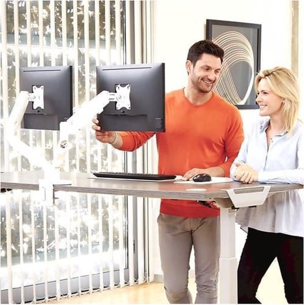 Fellowes - Monteringssæt - justerbar dobbeltarm - til 2 skærme - metal - hvid, RAL 9016 - skærmstørrelse: 25,4-76,2 cm (10"-39") - klemmemontering, ge