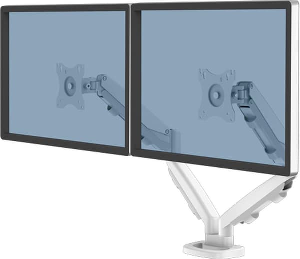 Fellowes - Monteringssæt - justerbar dobbeltarm - til 2 skærme - metal - hvid, RAL 9016 - skærmstørrelse: 25,4-76,2 cm (10"-39") - klemmemontering, ge