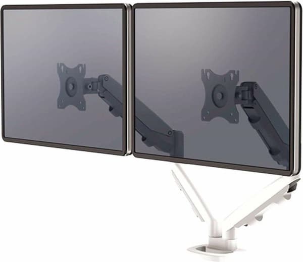 Fellowes - Monteringssæt - justerbar dobbeltarm - til 2 skærme - metal - hvid, RAL 9016 - skærmstørrelse: 25,4-76,2 cm (10"-39") - klemmemontering, ge Hvid