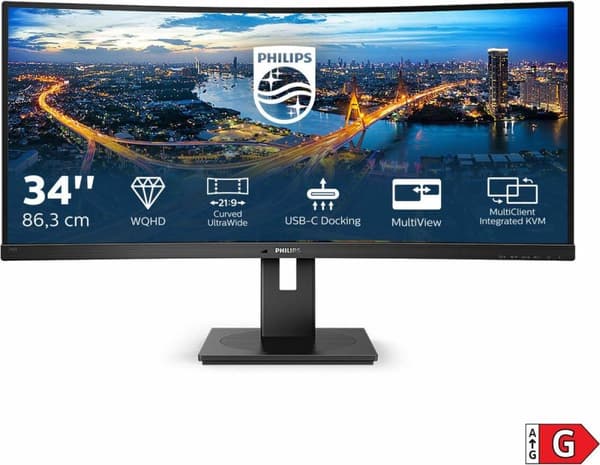 PHILIPS 346B1C/00 86,36 cm 86,40 cm (34") 3440x1440 UWQHD Curved 1500 R RJ45 21:9 Sort [Energiklasse G] (346B1C/00)
