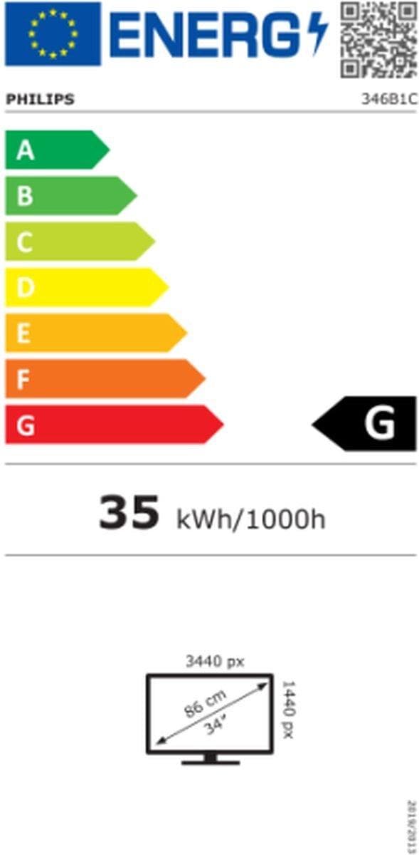 PHILIPS 346B1C/00 86,36 cm 86,40 cm (34") 3440x1440 UWQHD Curved 1500 R RJ45 21:9 Sort [Energiklasse G] (346B1C/00)