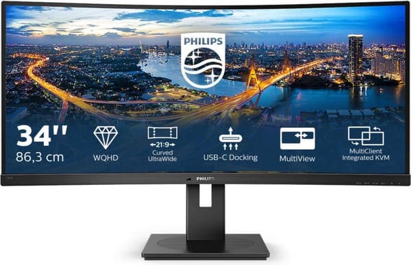 PHILIPS 346B1C/00 86,36 cm 86,40 cm (34") 3440x1440 UWQHD Curved 1500 R RJ45 21:9 Sort [Energiklasse G] (346B1C/00) Sort