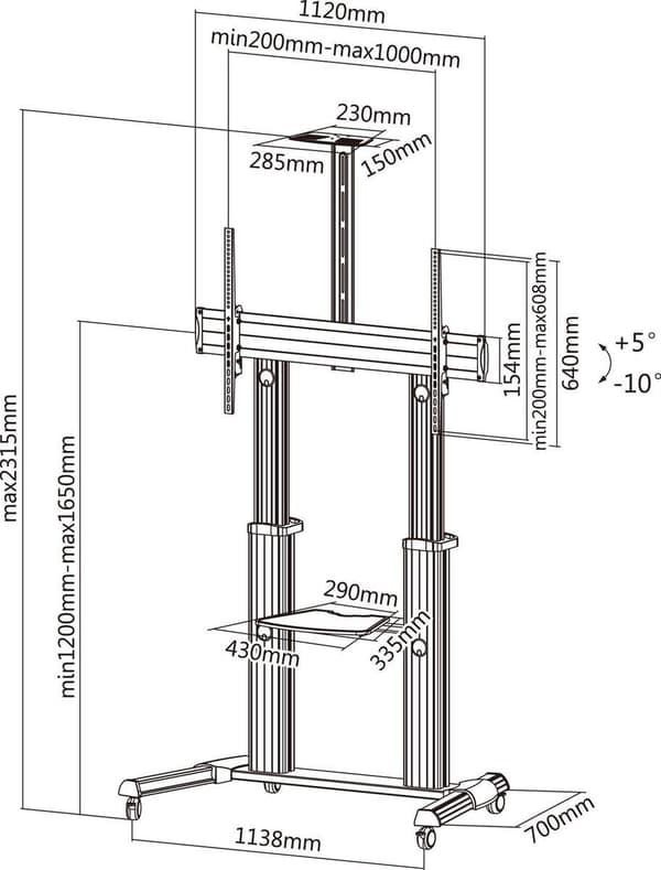 Equip Pro - Cart - för LCD-TV - plast, aluminium, stål - svart, silver - skärmstorlek: 152,4-254 cm (60"-100")