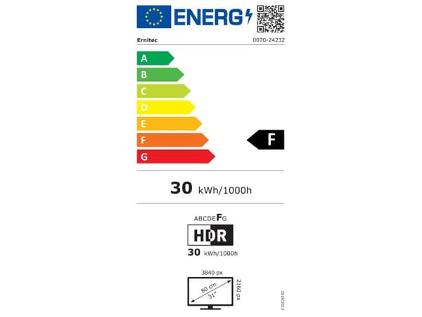 Ernitec 0070-24232, 81.3 cm (32"), 3840 x 2160 pixels, 4K Ultra HD, LED, 5 ms, Black