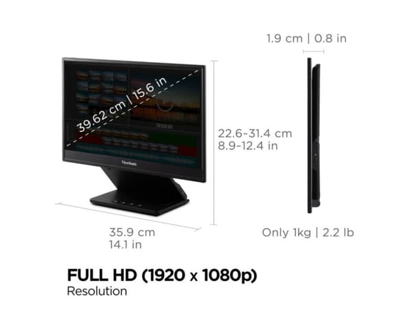 Viewsonic VP Series VP16-OLED, 40,6 cm (16"), 1920 x 1080 piksler, Full HD, OLED, 1 ms, Sort