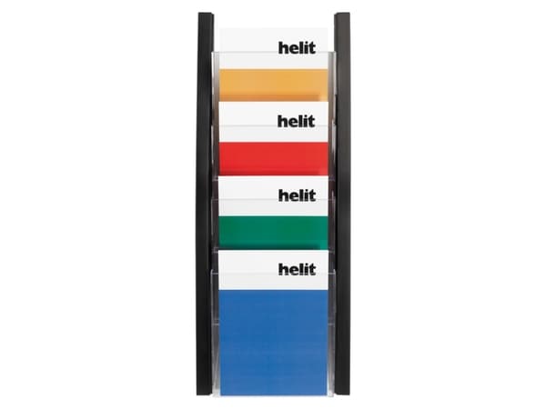 helit veggbrosjyreholder, DIN A5 portrett, 4 rom, sorte sidepaneler laget av farget PP, rom laget av krystallklar PS (h6270295)