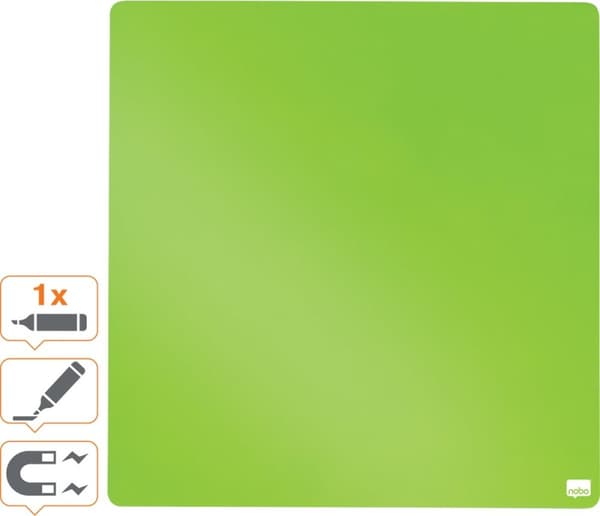 Nobo Dry Erase Mini Magnetic Whiteboard - Inkluderar whiteboardmarkör, magneter och monteringsdekaler - 36 x 36 cm - Grön