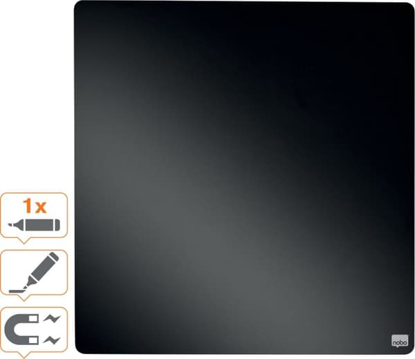 Nobo Dry Erase Mini Magnetic Whiteboard - Inkluderer tavlemarkør, magneter og monteringsmærkater - 36 x 36 cm - Sort
