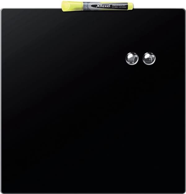 Nobo Dry Erase Mini Magnetic Whiteboard - Inkluderer tavlemarkør, magneter og monteringsmærkater - 36 x 36 cm - Sort