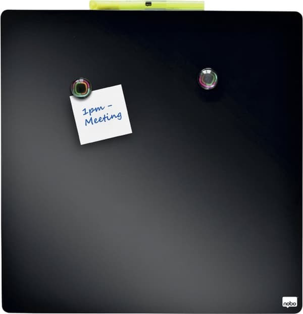 Nobo Dry Erase Mini Magnetic Whiteboard - Inkluderer tavlemarkør, magneter og monteringsmærkater - 36 x 36 cm - Sort