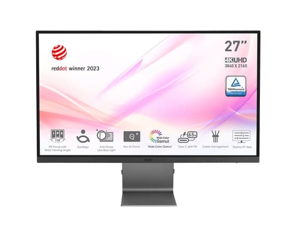 MSI Modern MD271ULDE, LED-skærm - (69 cm (27"), grå, 4K, HDMI, DisplayPort) [Energiklasse F] (9S6-3PB8CH-003) Grå