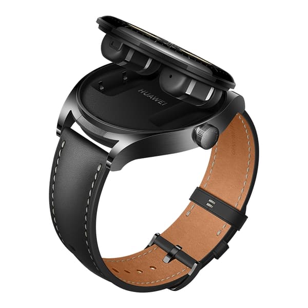 Huawei Watch Buds - 47 mm - rostfritt stål - smartklocka med rem - läder - handledsstorlek: 140-210 mm - display 3,6 cm (1,43") - Bluetooth, NFC - 66,