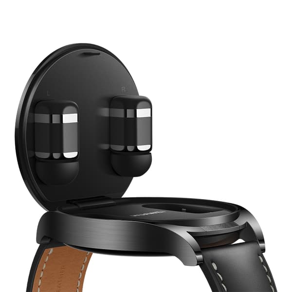 Huawei Watch Buds - 47 mm - rostfritt stål - smartklocka med rem - läder - handledsstorlek: 140-210 mm - display 3,6 cm (1,43") - Bluetooth, NFC - 66,