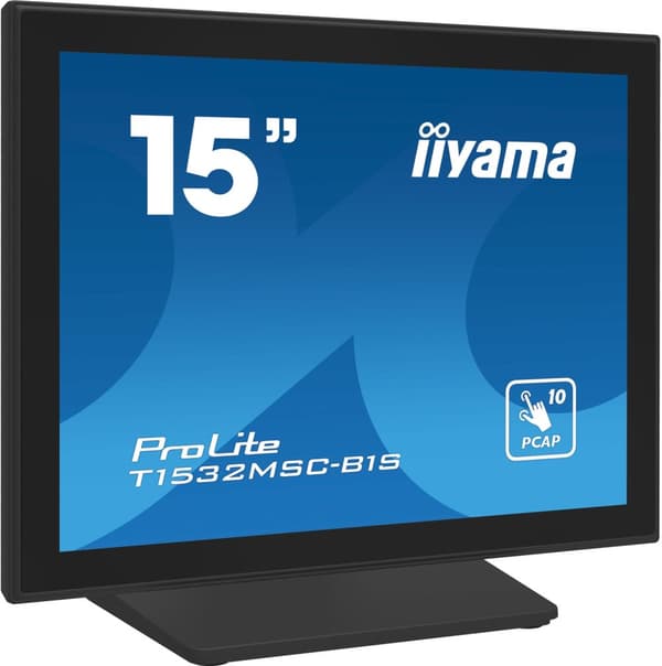 iiyama 38,10 cm (15") PCAP reunaton etuosa, 10P Touch, 1024x768, kaiuttimet, VGA, DisplayPort, HDMI, 330cd/m2 (kosketuksella), USB-liitäntä, sisäänrak