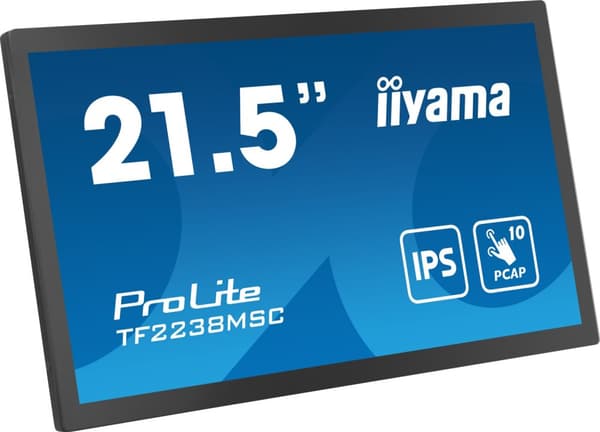 Iiyama TF2238MSC 54,5 cm MTOUCH-näyttö IPS 21,5" - 1920x1080 - DP, HDMI, USB, PCAP - Litteä näyttö (TFT/LCD) - 54,5 cm - IPS - Musta [Energialuokka D]