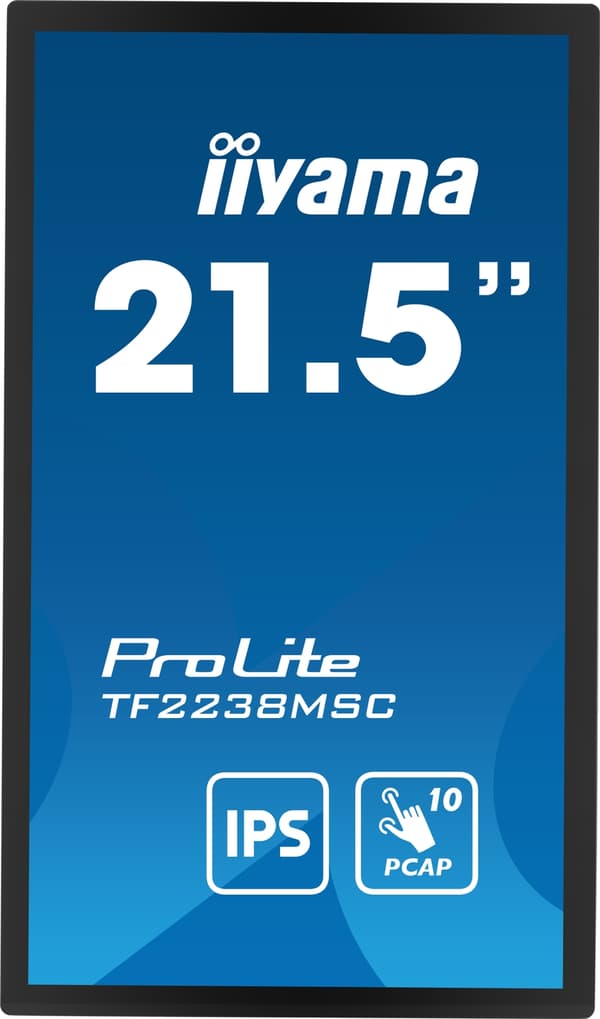 Iiyama TF2238MSC 54,5 cm MTOUCH-näyttö IPS 21,5" - 1920x1080 - DP, HDMI, USB, PCAP - Litteä näyttö (TFT/LCD) - 54,5 cm - IPS - Musta [Energialuokka D]
