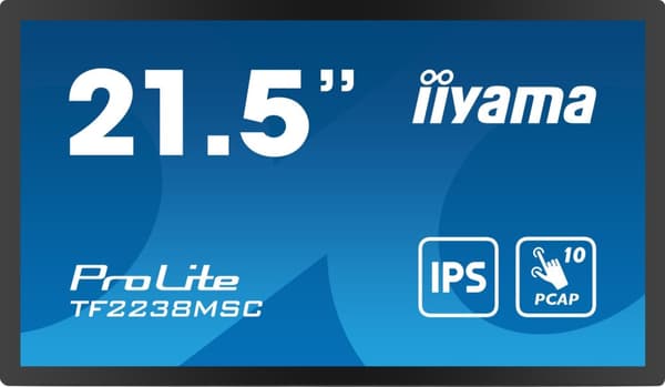Iiyama TF2238MSC 54,5 cm MTOUCH-näyttö IPS 21,5" - 1920x1080 - DP, HDMI, USB, PCAP - Litteä näyttö (TFT/LCD) - 54,5 cm - IPS - Musta [Energialuokka D] musta