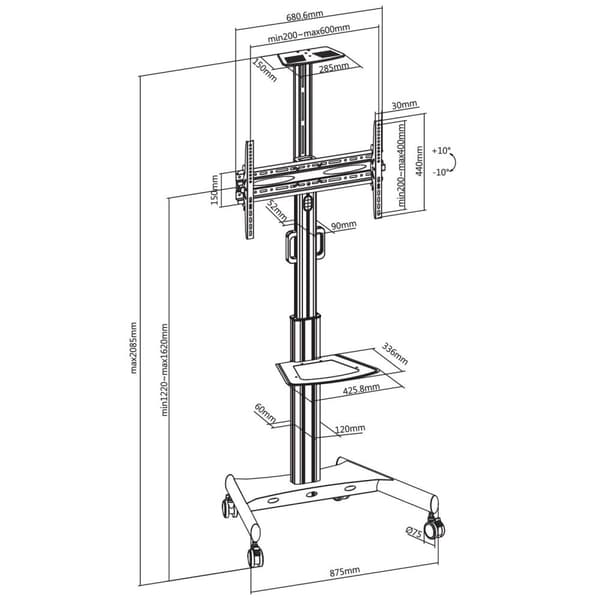Vivolink VLFS3266C - 81,3 cm (32") - 165,1 cm (65") - 200 x 200 mm - 600 x 400 mm - Aluminium - Plast - Sort (VLFS3266C)