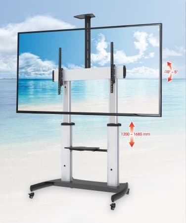 Manhattan Heavy-Duty Premium Multimedia TV-vogn - Kurv til LCD / Plasmapanel / AV-system / Kamera - Aluminium - Sort, Sølv - Skærmstørrelse: 152,4-254