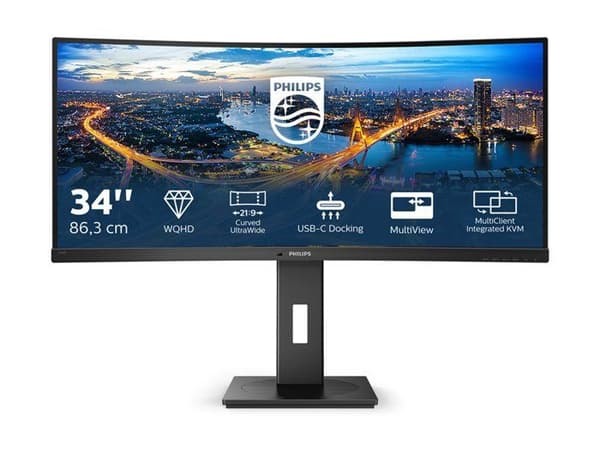 mmd - philips 34in va böjd usb-c dockning 3440x1440 5ms displayport gr svart svart Svart