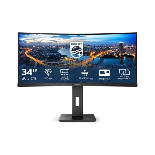 mmd - philips 34in va böjd usb-c dockning 3440x1440 5ms displayport gr svart svart Svart