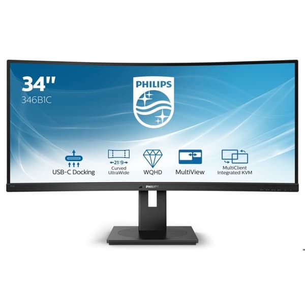 mmd - philips 34in va böjd usb-c dockning 3440x1440 5ms displayport gr svart svart Svart