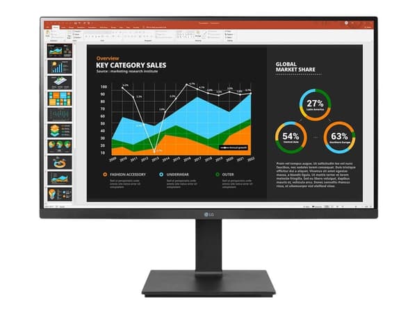 LG 27BQ75QB-B - LED-skjerm - 27" - 2560 x 1440 QHD @ 75 Hz - IPS - 350 cd/m² - 1000:1 - HDR10 - 5 ms - HDMI, DisplayPort, USB-C - høyttalere - svart