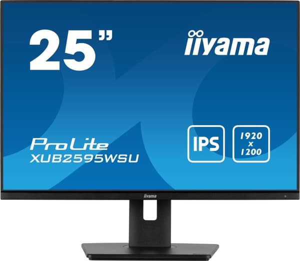 iiyama ProLite 63,5 cm (25") LED-skærm IPS-panel, 1920x1200, 300cd/m2, VGA, HDMI, DisplayPort, 4ms, højttalere, USB HUB (2x2,0), 15cm - sort [Energikl Sort