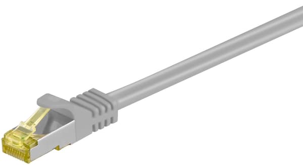 Goobay RJ45 patchkabel S/FTP (PiMF), 500 MHz, med CAT 7 råkabel, grå, 10 m LSZH halogenfri kabelkappe, kobber, RJ45-kontakt (CAT 6A)