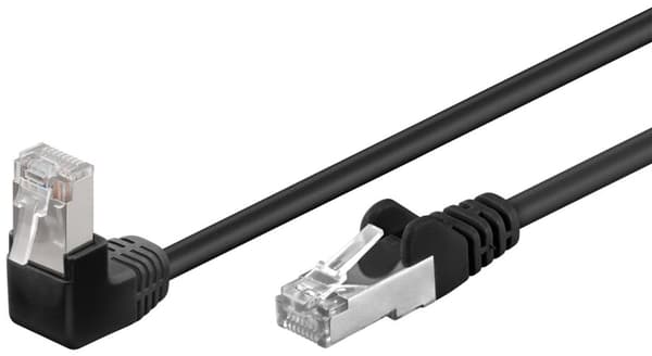 Goobay Patchkabel CAT 5e, 1x 90° vinklad, F/UTP, svart, 3 m kopparklädd aluminiumtråd (CCA), 1x RJ45-plugg 90 ° (8P8C)