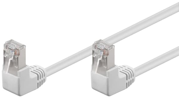 Goobay Kretskabel CAT 5e, 2x 90° vinklet, F/UTP, hvit, 1 m kobberbelagt aluminiumtråd (CCA), 2x RJ45-plugg 90° (8P8C)